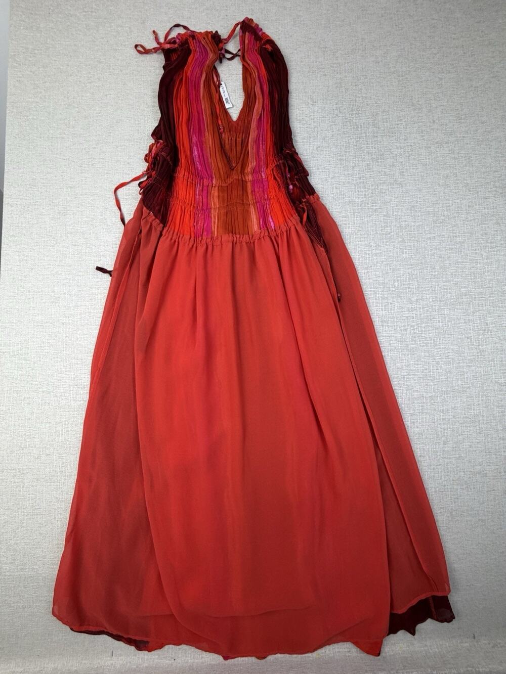 Zara TRF Women’s Small Red Pink Ombre Halter Maxi Dress Boho Pleated